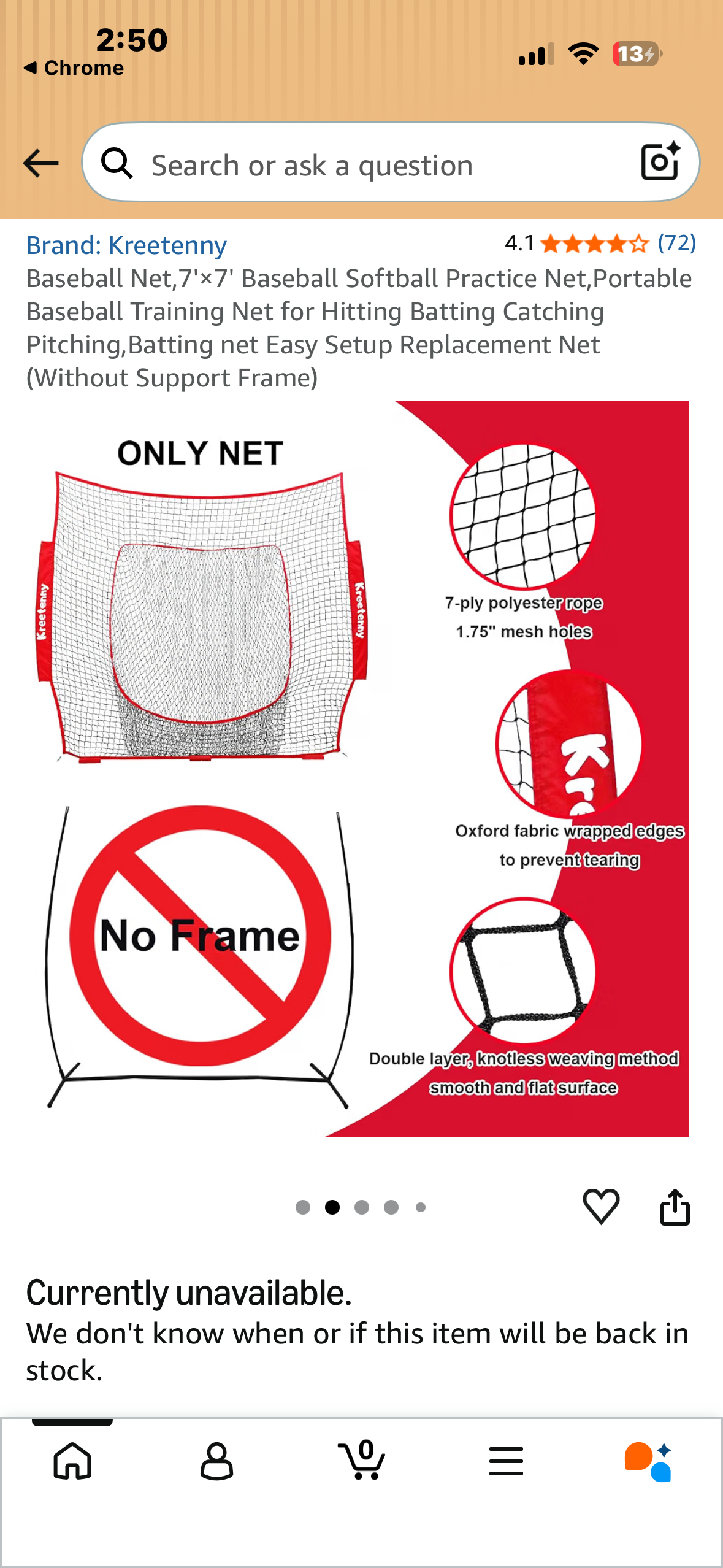 Baseball Net,7'×7' Baseball Softball Practice Net,Portable Baseball Training Net for Hitting Batting Catching Pitching,Batting net Easy Setup Replacement Net (Without Support Frame)