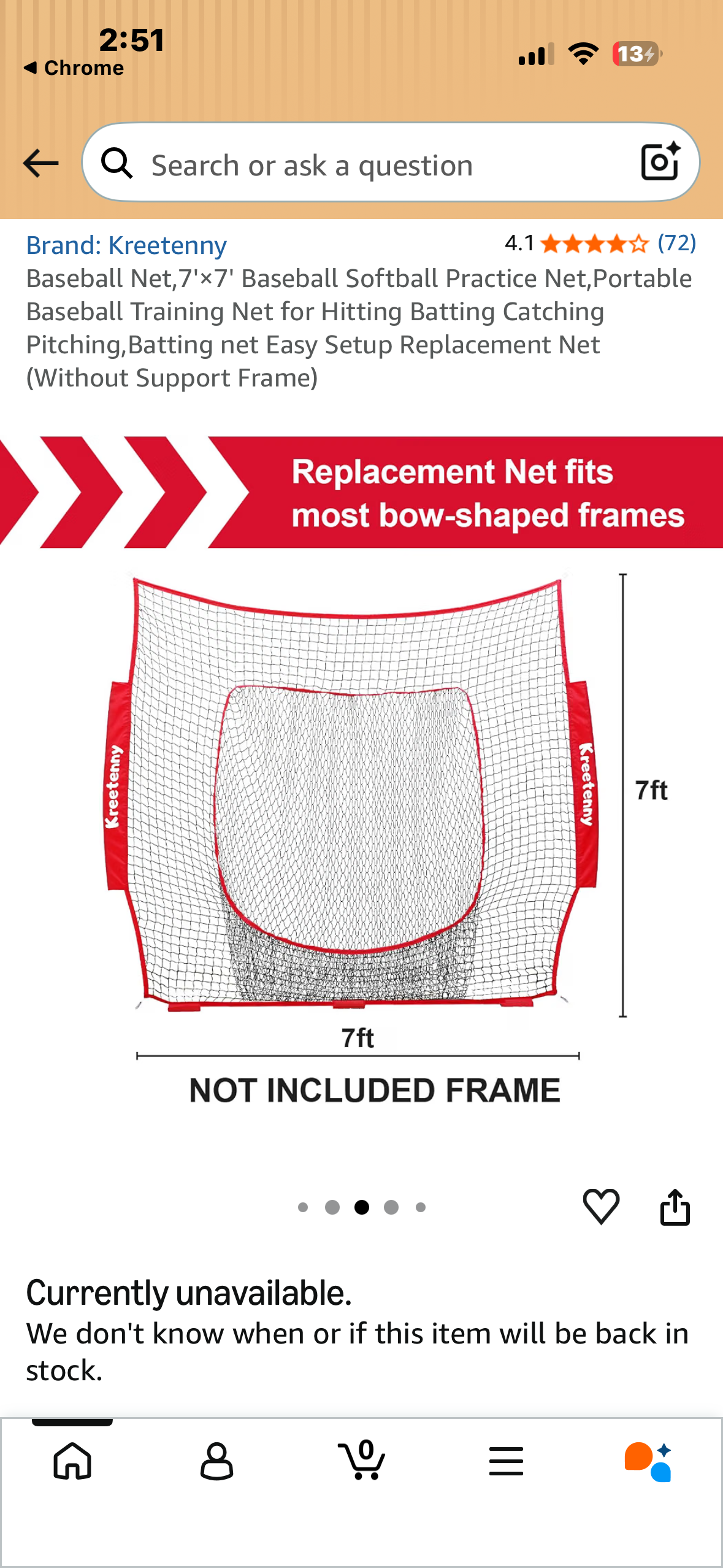 Baseball Net,7'×7' Baseball Softball Practice Net,Portable Baseball Training Net for Hitting Batting Catching Pitching,Batting net Easy Setup Replacement Net (Without Support Frame)