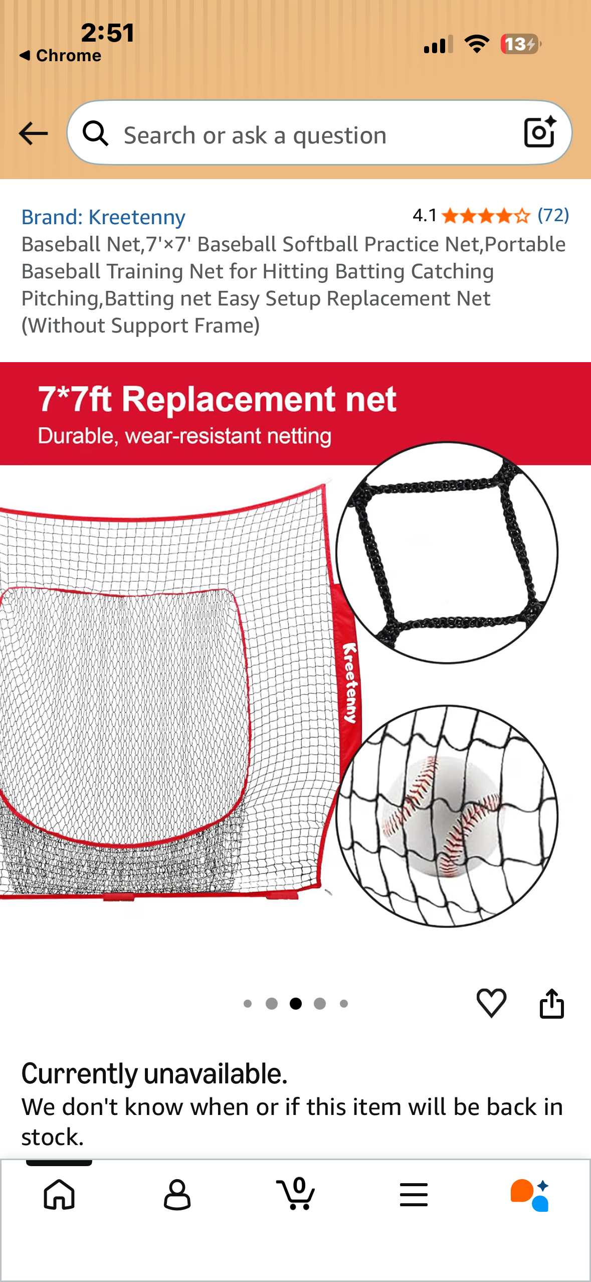 Baseball Net,7'×7' Baseball Softball Practice Net,Portable Baseball Training Net for Hitting Batting Catching Pitching,Batting net Easy Setup Replacement Net (Without Support Frame)