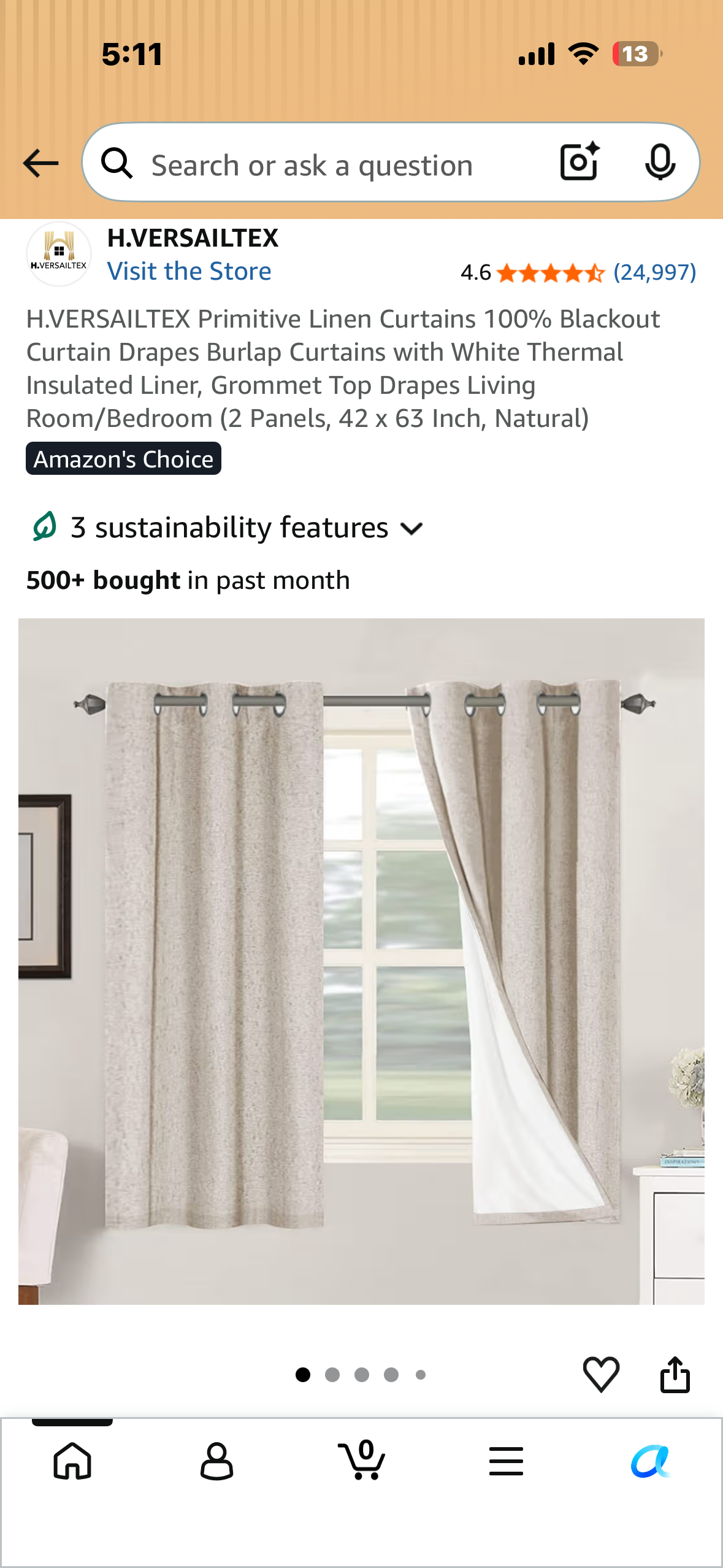 H.VERSAILTEX Primitive Linen Curtains 100% Blackout Curtain Drapes Burlap Curtains with White Thermal Insulated Liner, Grommet Top Drapes Living Room/Bedroom (2 Panels, 42 x 63 Inch, Natural)