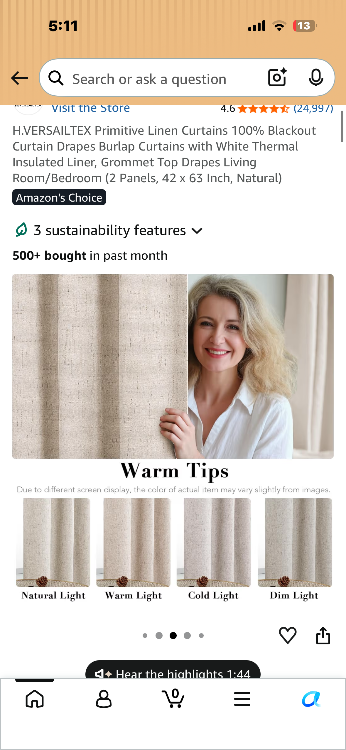 H.VERSAILTEX Primitive Linen Curtains 100% Blackout Curtain Drapes Burlap Curtains with White Thermal Insulated Liner, Grommet Top Drapes Living Room/Bedroom (2 Panels, 42 x 63 Inch, Natural)
