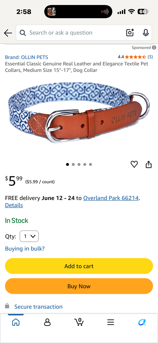 Essential Classic Genuine Real Leather and Elegance Textile Pet Collars, Medium Size 15"-17", Dog Collar