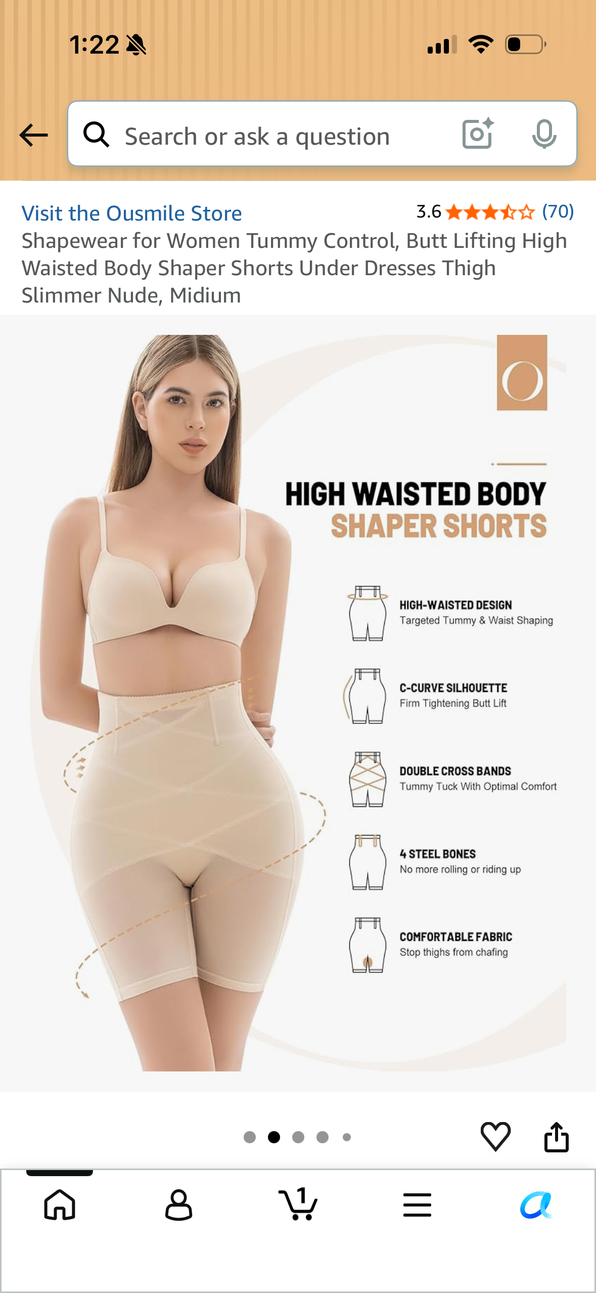 Shapewear for Women Tummy Control, Butt Lifting High Waisted Body Shaper Shorts Under Dresses Thigh Slimmer Nude (Size Medium)