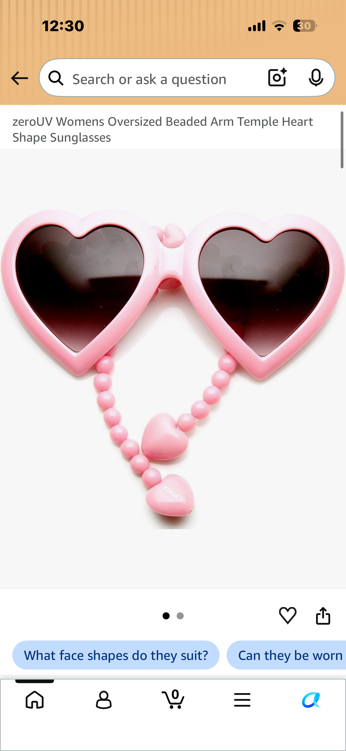 zeroUV Womens Oversized Beaded Arm Temple Heart Shape Sunglasses (White)