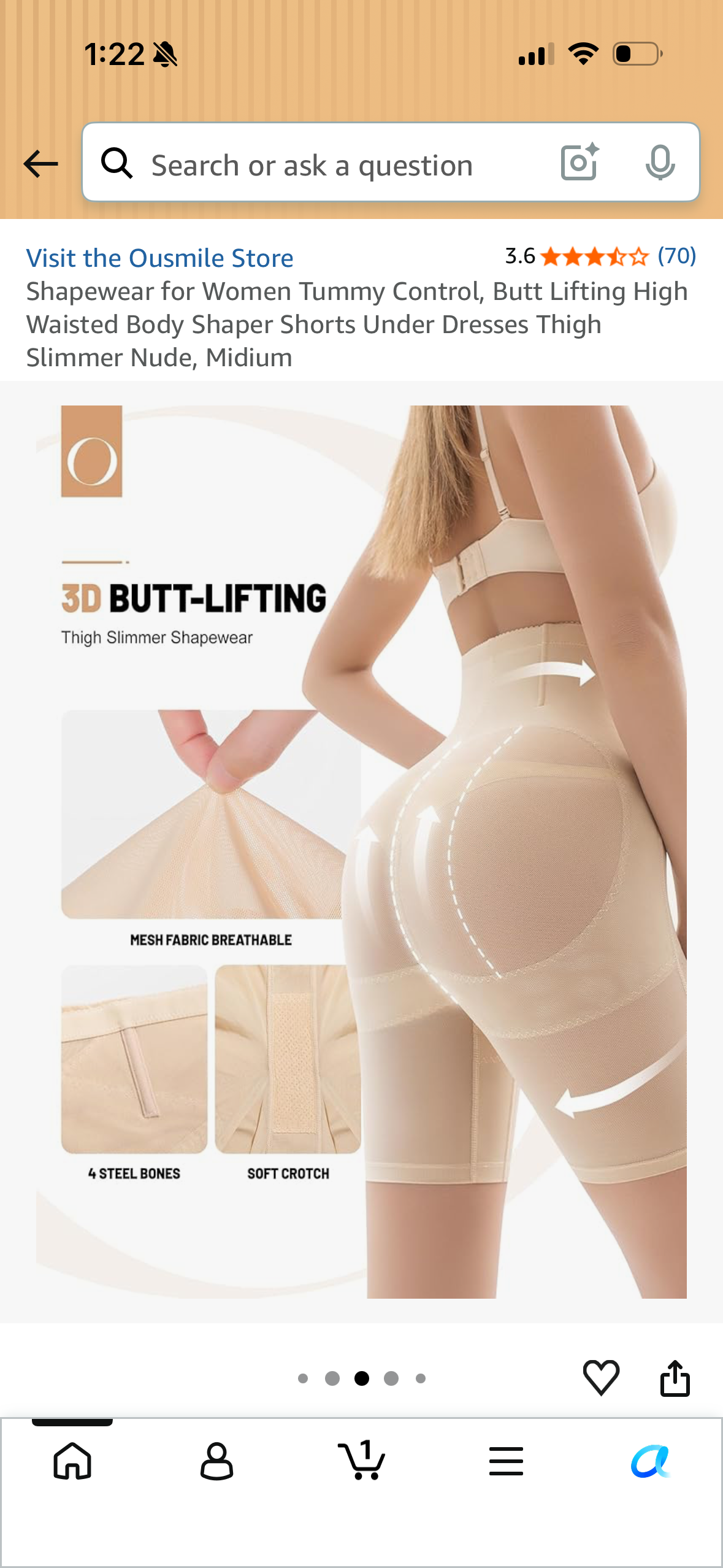 Shapewear for Women Tummy Control, Butt Lifting High Waisted Body Shaper Shorts Under Dresses Thigh Slimmer Nude (Size Medium)