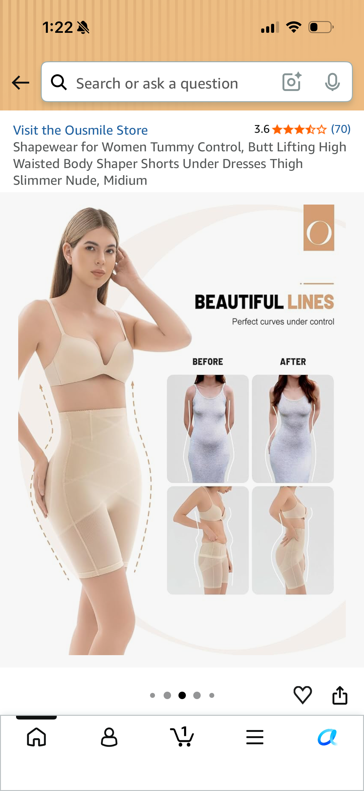 Shapewear for Women Tummy Control, Butt Lifting High Waisted Body Shaper Shorts Under Dresses Thigh Slimmer Nude (Size Medium)