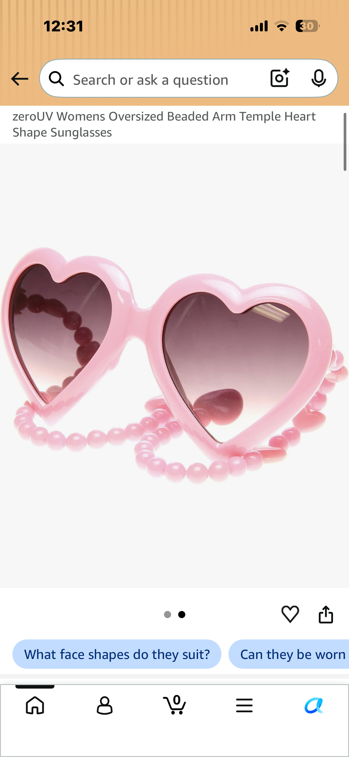 zeroUV Womens Oversized Beaded Arm Temple Heart Shape Sunglasses (White)