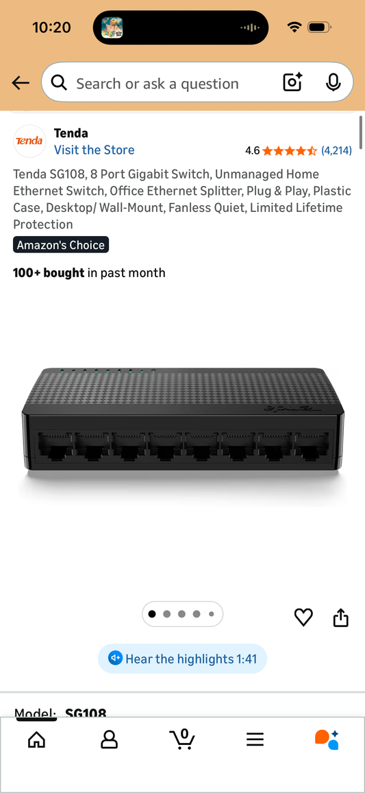 Tenda SG108, 8 Port Gigabit Switch, Unmanaged Home Ethernet Switch, Office Ethernet Splitter, Plug & Play, Plastic Case, Desktop/ Wall-Mount, Fanless Quiet, Limited Lifetime Protection