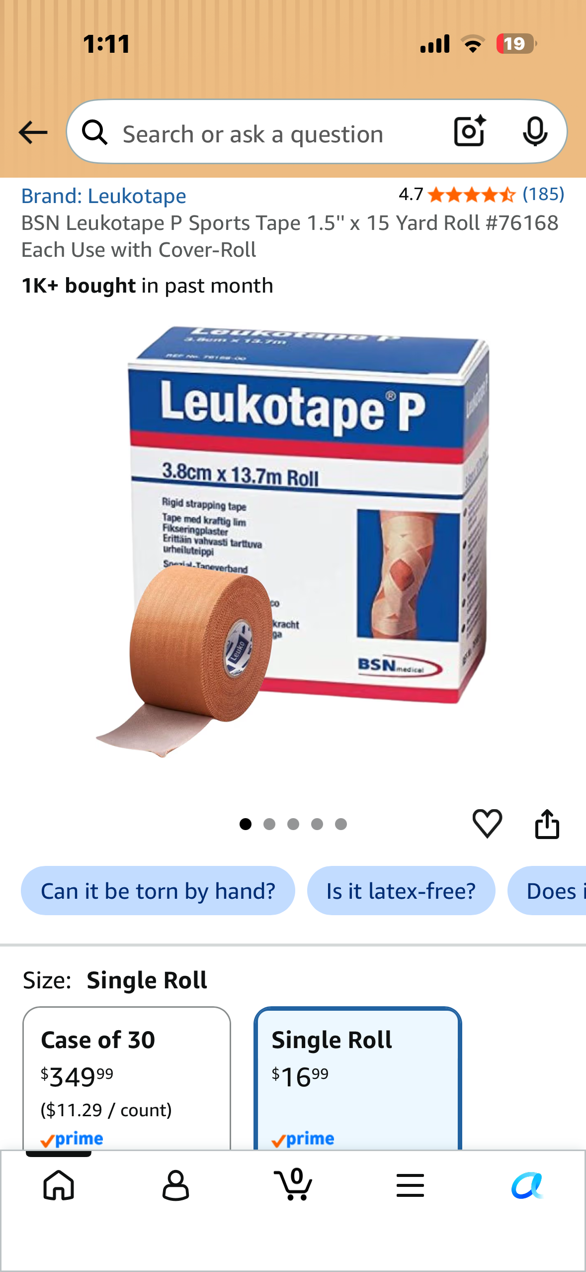 BSN Leukotape P Sports Tape, 1.5'' x 15 Yard Roll,  #76168 Each Use with Cover-Roll