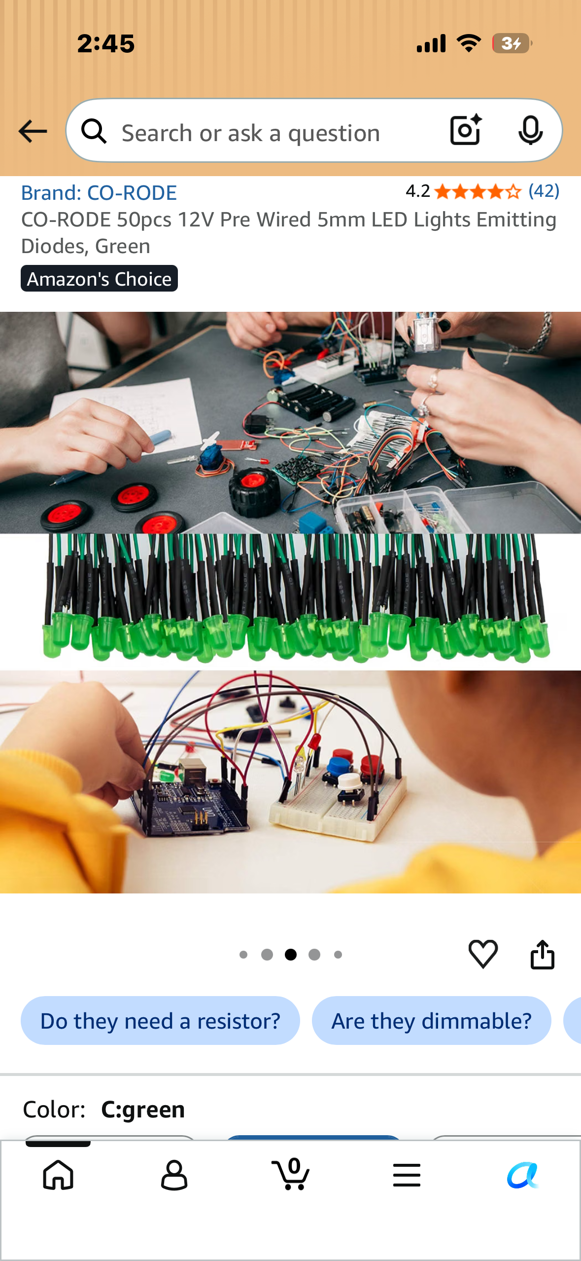 2-Pack, CO-RODE 50pcs 12V Pre Wired 5mm LED Lights Emitting Diodes, Green, 2-Pack