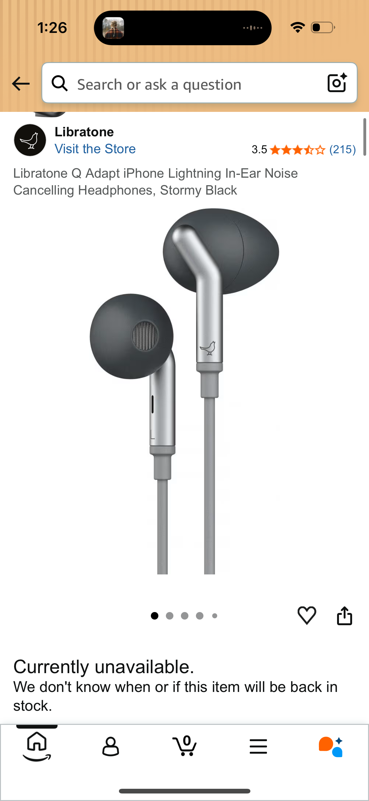 Libratone Q Adapt iPhone Lightning In-Ear Noise Cancelling Headphones, Stormy Black