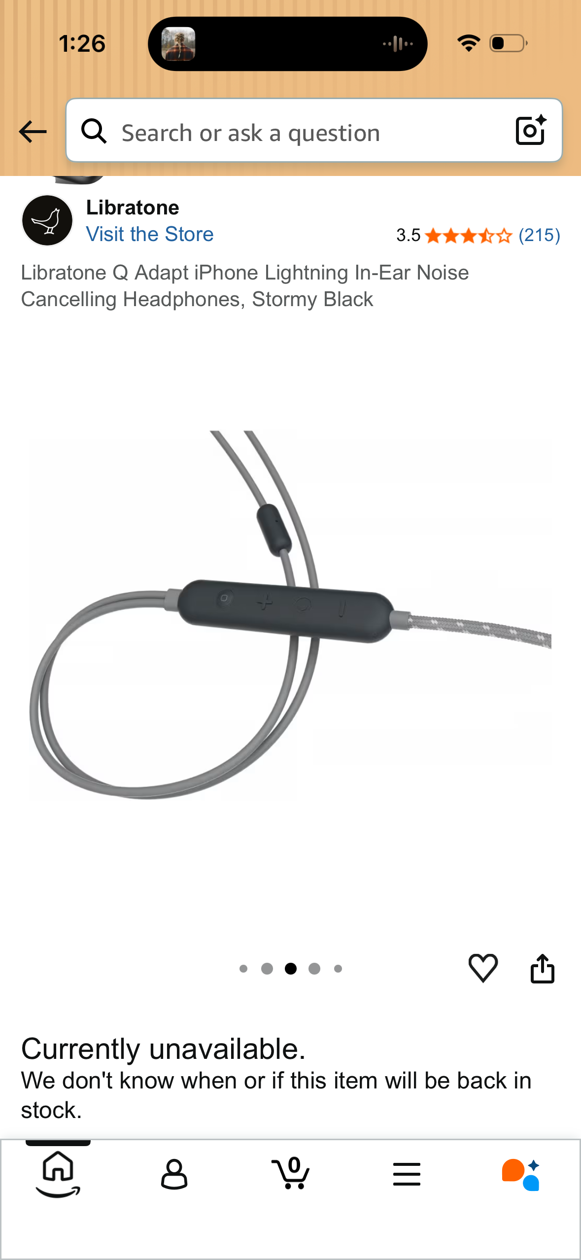 Libratone Q Adapt iPhone Lightning In-Ear Noise Cancelling Headphones, Stormy Black