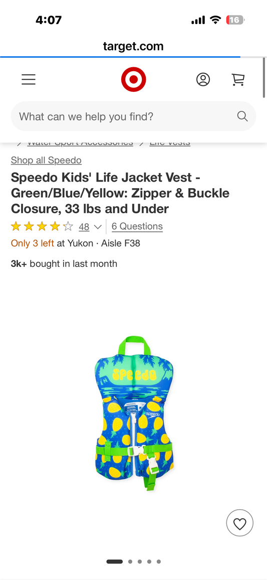 Speedo Kids' Life Jacket Vest - Green/Blue/Yellow: Zipper & Buckle Closure