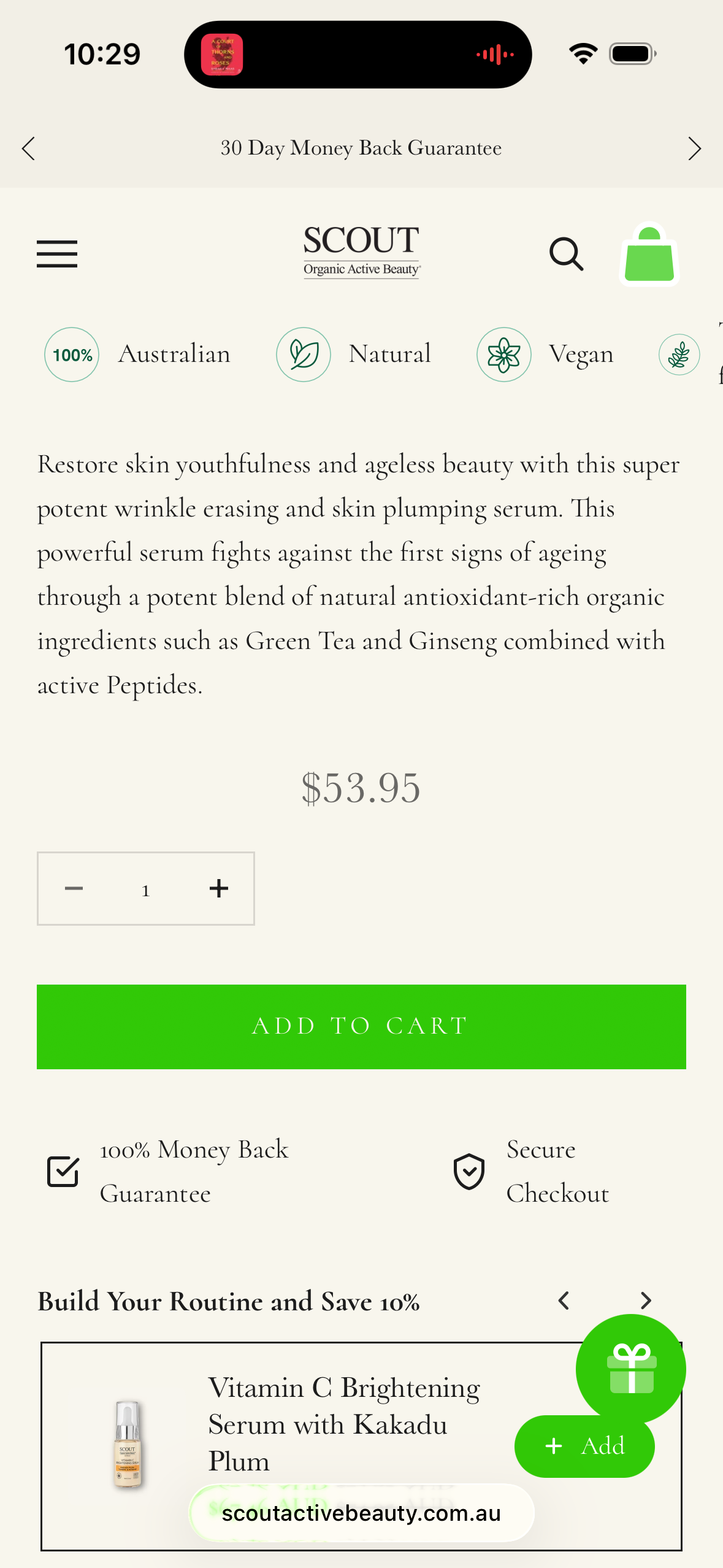 Scout Cosmetics Cell Renewal Peptide Serum with Green Tea, Ginseng & Fig