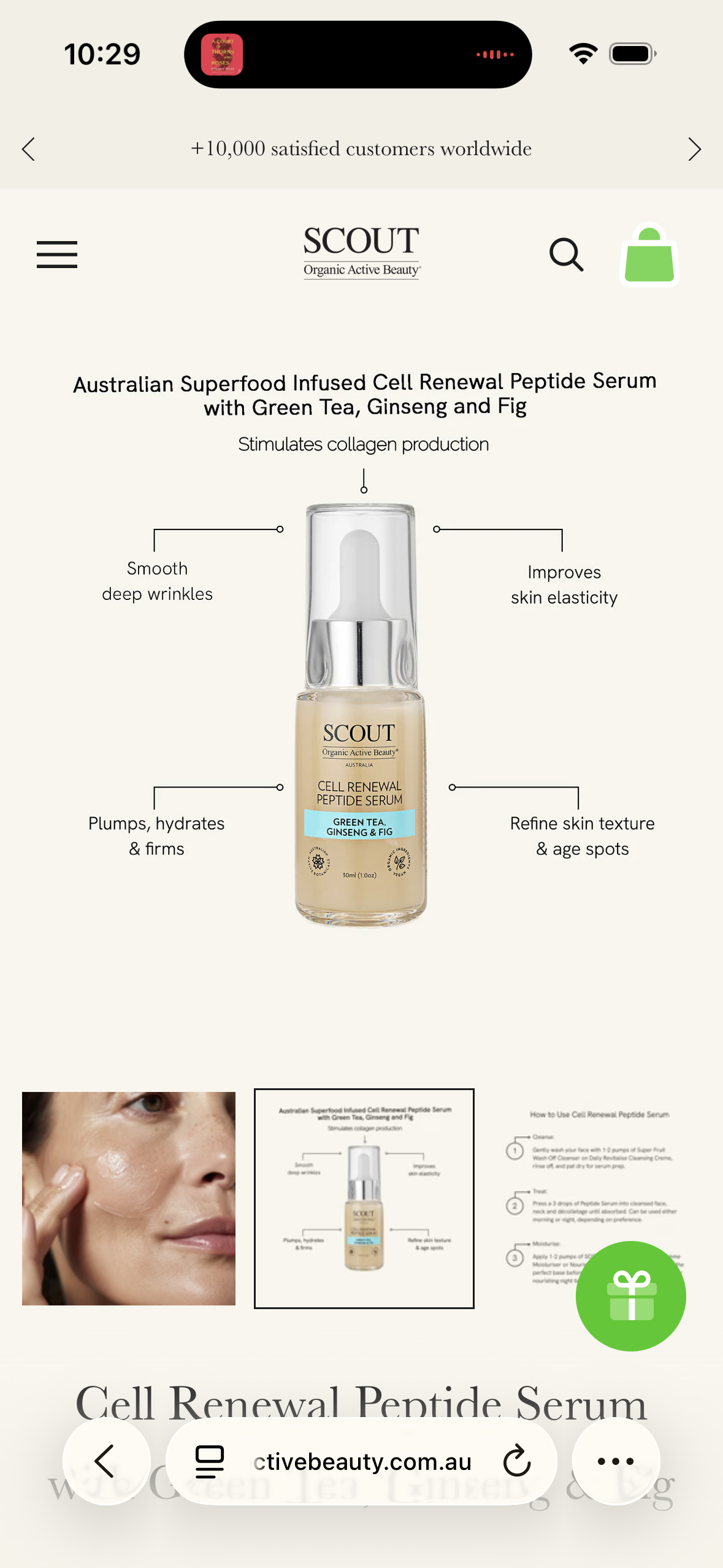 Scout Cosmetics Cell Renewal Peptide Serum with Green Tea, Ginseng & Fig