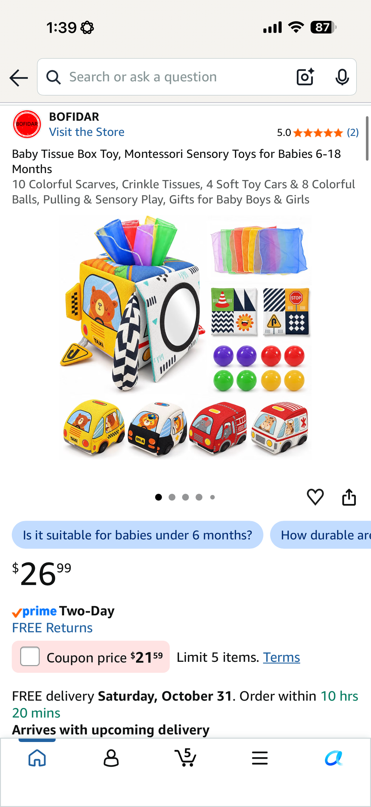 Baby Tissue Box Toy, Montessori Sensory Toys for Babies 6-18 Months
