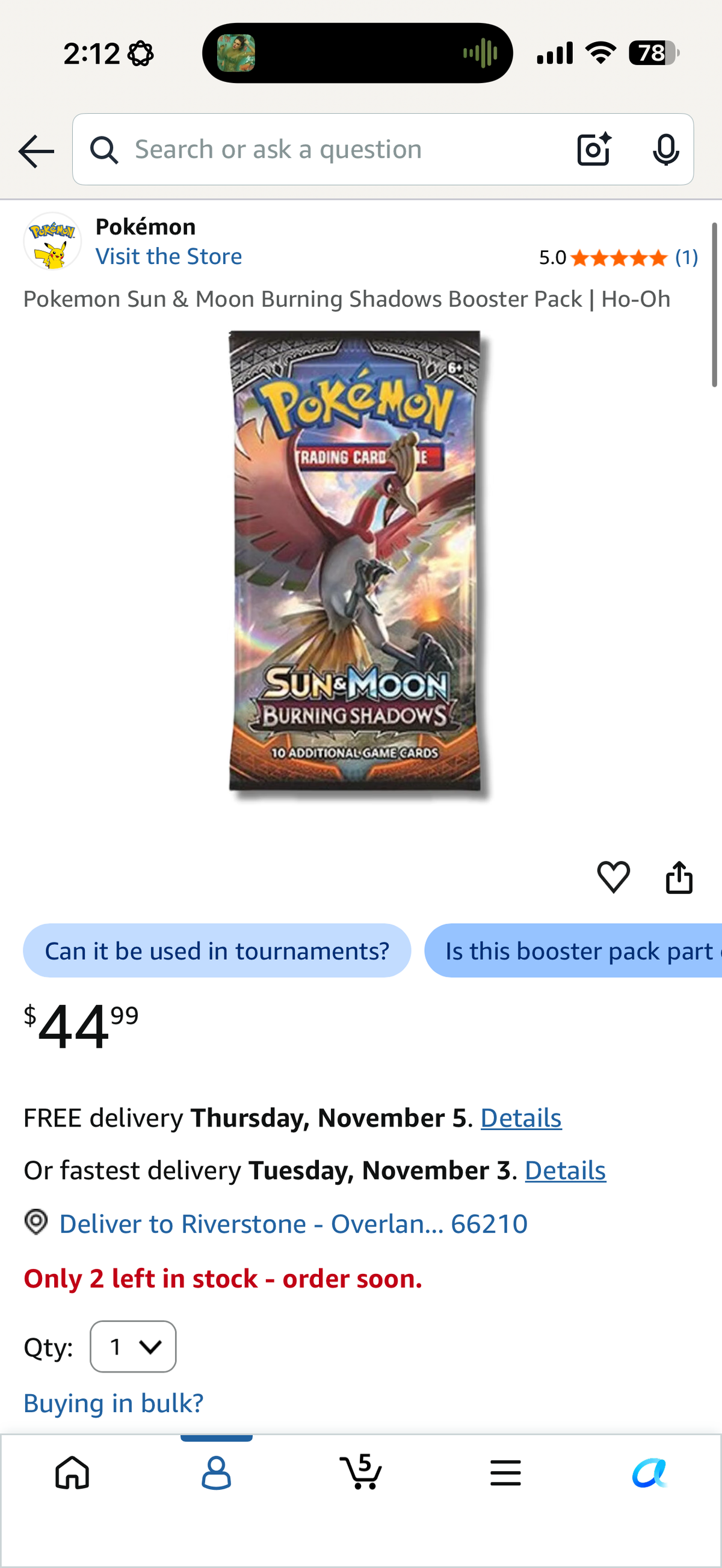 Pokemon Sun & Moon Burning Shadows Booster Pack