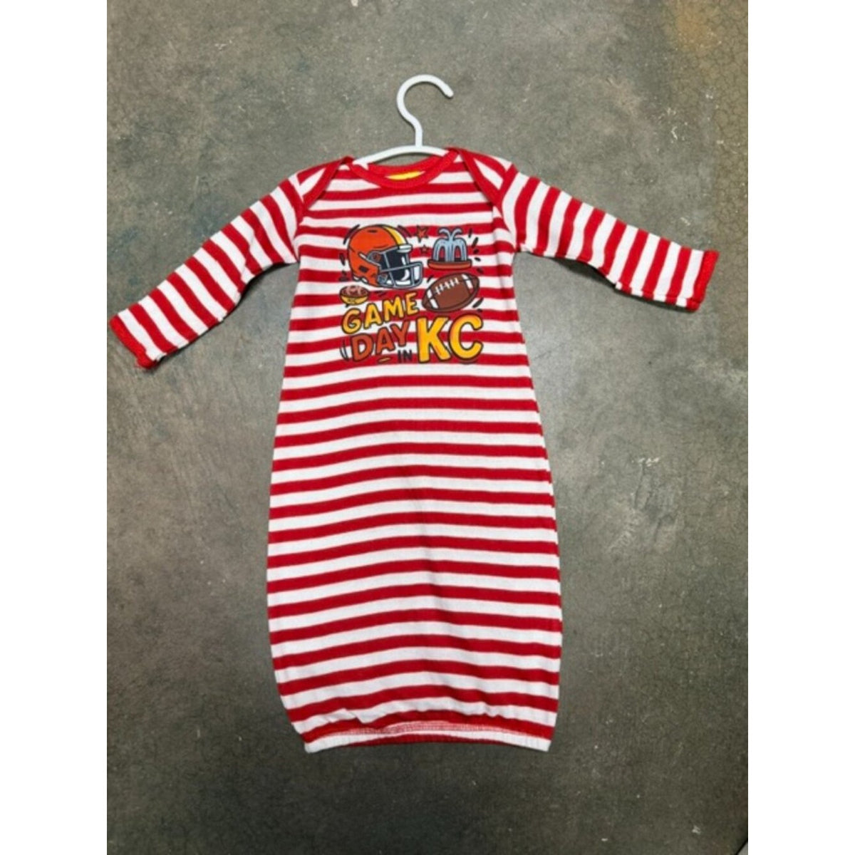 Game Day in KC - Kansas City Newborn Cotton Gown Red & White Striped